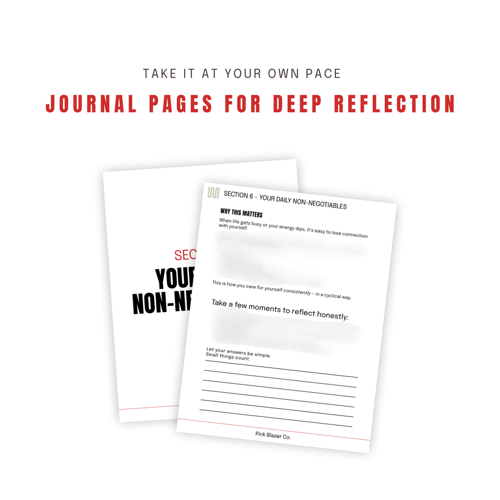 Interior reflection pages from the What Day Is It journal designed for deep reflection and self-trust building.